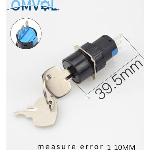 1PC 1NO + 1NC 3 pins round key switch 2 position locked