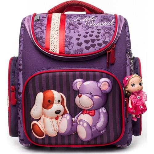 3-138 Cartoon Children Backpack Dog&Bear Pattern Backpacks Orthopedic School Bags Student Fold Satchel Mochila Infantil