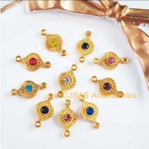 30 New Eye Charms Gold Color Retro Mixed Crystal Connectors 8x16mm