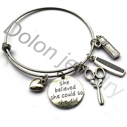 Hair Sissors/Spray/Comb Hairdresser Bracelet-Inspirational Hairstyliest Career Job Gift- She Believed She Could So She Did
