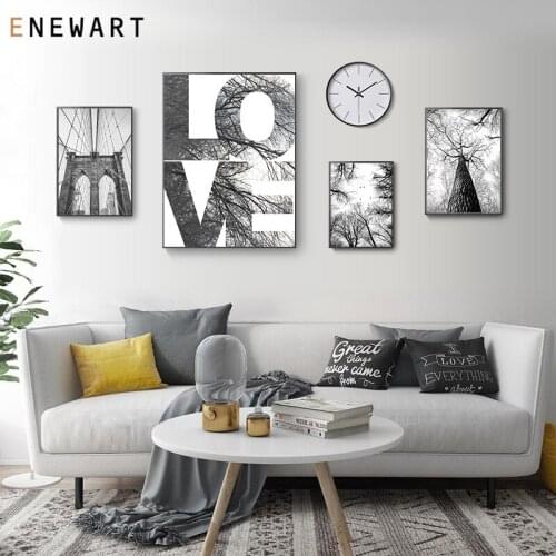 Black White Farm Landscape Wall Art Canvas Poster Nordic Minimalist Carbin Yark Print Painting Decoration Picture Home Decor