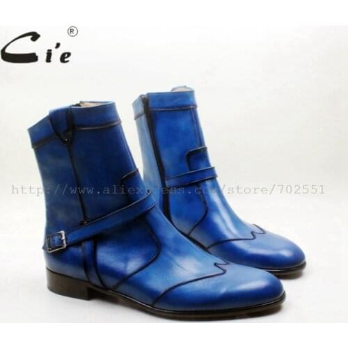 Cie Round Toe W-tips Zipper Ankle Boot Hand-Painted Blue 100% Genuine Calf Leather Men Boot Leather Outsole Breathable A151