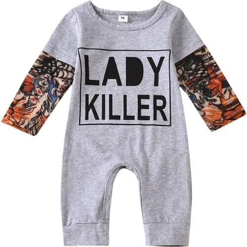 Baby boy Kids Fashion Letter Pattern Romper Cotton Patchwork Baby Clothing Outfits Autumn Winter Long Sleeve O-Neck Jumpsuit
