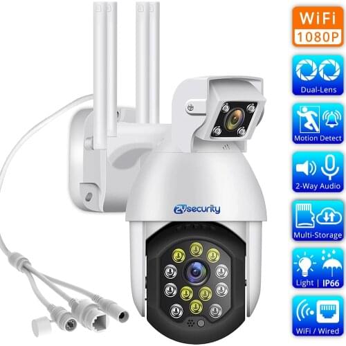 Dual Lens WiFi PTZ IP Camera 1080P Dual Light Color Night Vision Outdoor Wireless Speed Dome Camera 4X Zoom CCTV Surveillance
