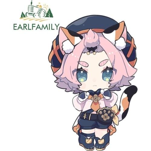 EARLFAMILY 13cm x 8.6cm For Genshin Impact Chibi Car Sticker Waterproof Sunscreen Decal Creativite Surfboard Car Body Decoration