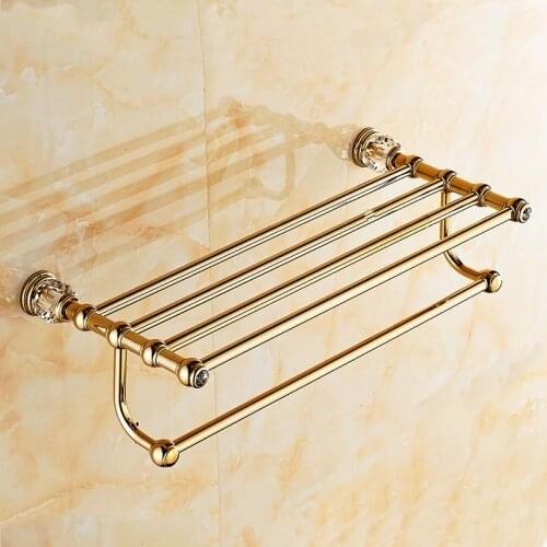 European Gold Wall Mounted Polish Finish Brass Antique Crystal Bathroom Accessories towel rack