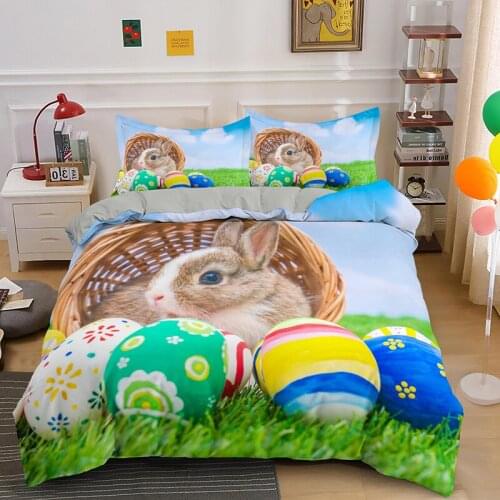 Happy Easter Egg Rabbit Single Double King Queen Size Bedding Set Duvet Comforter Quilt Covers With Pillowcase 2/3PCS Bedclothes
