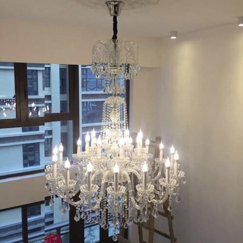 High ceiling Chandelier Crystal fixture Modern Led Candle Holders Long Chandeliers For Hotel Villa Lustre Cristal Hanging Light