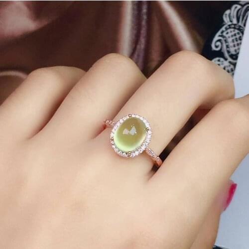 New Arrival Real and Natural Free shipping Natural Prehnite Ring 925 sterling silver Fine jewelry For men or women