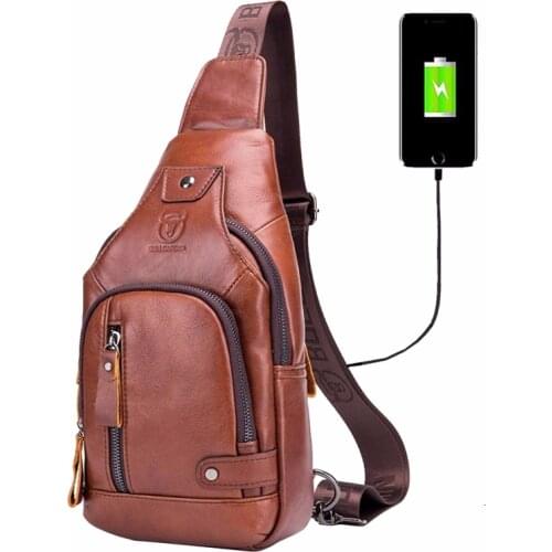 Leather Sling Bag Hiking Daypack for Men Women Outdoor Travel Camping Fishing Crossbody Shoulder Chest Pack Backpack