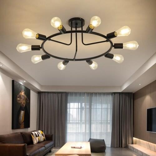 Nordic E27 Round Chandelier Lighting for Living Dining Room Bedroom Black Lustre Ceiling Hanging Lamp Indoor Decoration Fixtures