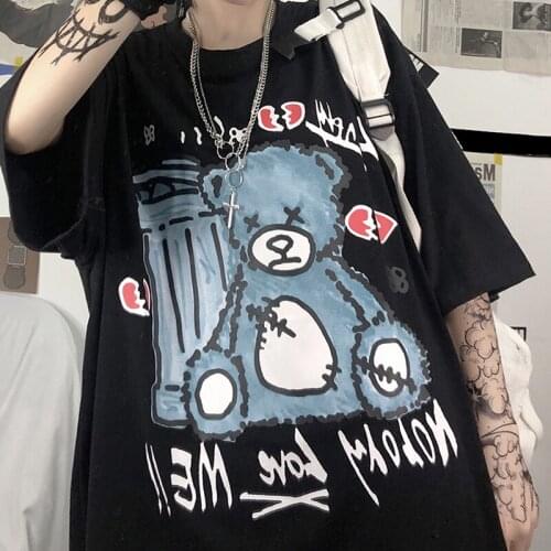 Lolita summer new Harajuku style abandoned bear doll wild loose short sleeve T-shirt Gothic style