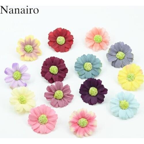 50PCS High Quality Mini Artificial Silk Sun Flower Head For Home Wedding Party Decoration DIY Wreath Scrapbooking Fake Flowers