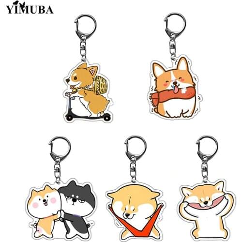 Pet Dog Cartoon Acrylic Key Chain Welsh Corgi Dogs Key Ring Bag Pendant Car Keychain Women Men Jewelry Excellent Gift Wholesale
