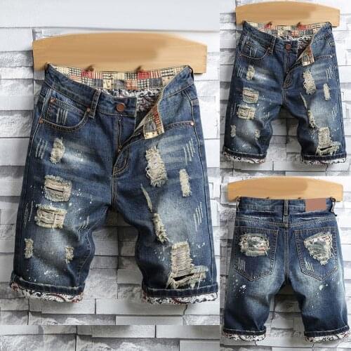 Retro Summer Men Ripped Denim Shorts Jeans Destroyed Hole Plus Size Fifth Pants