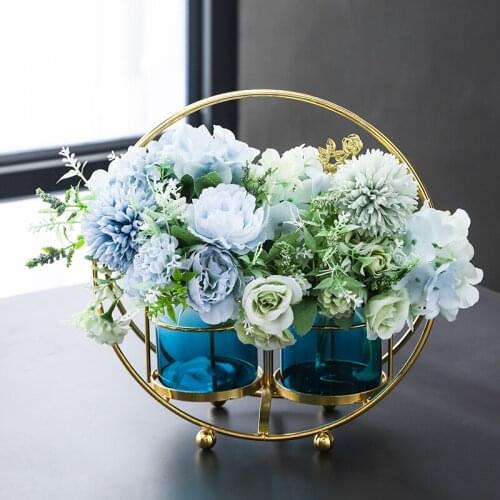 Wall metal glass small vases can raise light luxury modern living room restaurant flower flower home plastic flower American