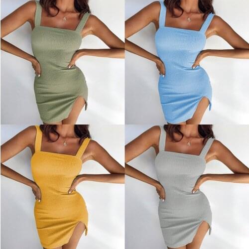 Bodycon Summer Dress Women Sling Split Sleeveless Nightclub Dresses Femme Robe Women Mini Vestido De Mujer Womens Clothing 2021