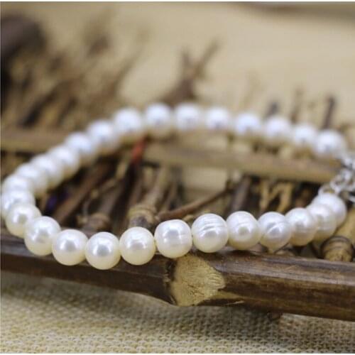Charming natural 8-9mm pearl nearround beads strand bangle bracelet for women
