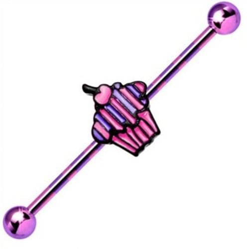 Industrial Barbell Earring Stainless Steel 14 Gauge Cupcake Heart Cartilage Earring Body Piercing 1 1/2 Inch(38mm)