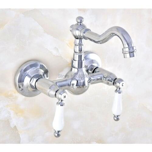 Basin Faucets Wall Mounted Kitchen Bathroom Sink Faucet Dual Handle Swivel Spout Hot Cold Water Mixer Tap tnf573