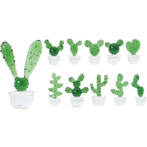 Cactus Ornaments Good Craftsmanship Lifelike Bonsai Decorative Glass Miniature Cactus Bonsai Figurine