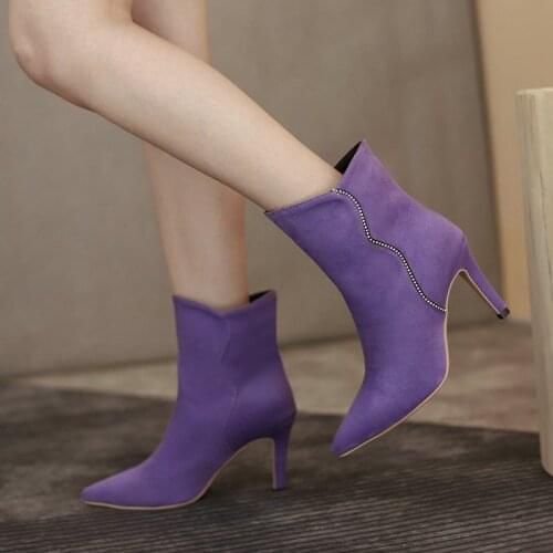 2021 Spring Autumn Female Short Boots Fashion Rhinestone Womens Boots Winter Warm Loose Slip On Sexy Stiletto Heel Ankle Shoes