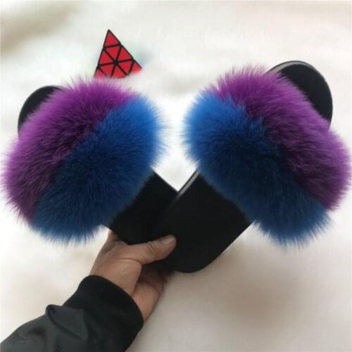 2020 autumn Womens Furry Flip Flops Lady Shoes Cute Plush Fox Hair Fluffy Sandals Ladies Fur Slippers Winter Warm Slippers