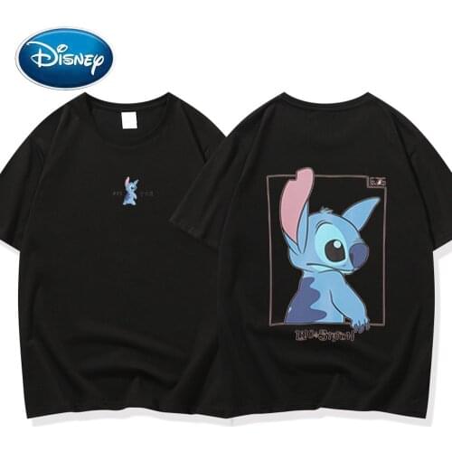 Disney Front Back Stitch Little Monster Cartoon Print O-Neck Pullover Tee Couples Unisex Women T-Shirt Short Sleeve Top 11 Color