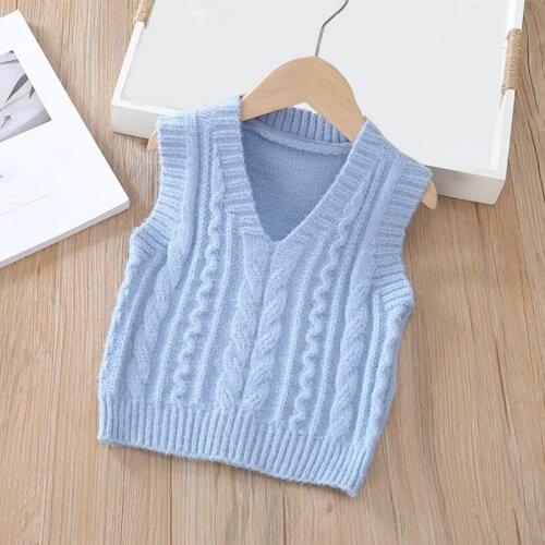 2021 Baby Toddler Clothes School Boy Girl Vest Children Waistcoat Sleeveless Knitted Pullover Sweater Kids Vest For Boys Girls