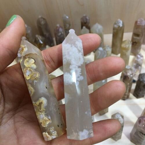 1PCS Natural Reiki Sakura Agate Stone Pillar Home Decoration Pyramid DIY gift