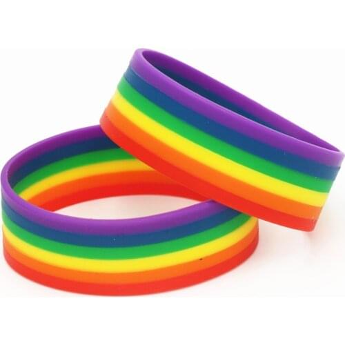 1PC Hot Rainbow Color Gay Pride Silicone Wristband 6 colors Silicone Rubber Bracelets &Bangles Pride Gifts LGBT jewelry SH208