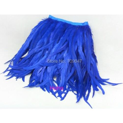 10 Meters/lot!14-16" 35-40CM Royal Blue Coque Rooster Feather Trim Coque Tail Feathers Fringe For Carnival Costume