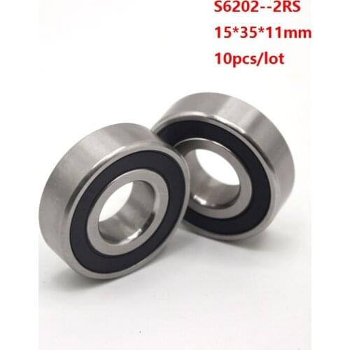 10pcs/lot ABEC-5 S6202RS S6202-2RS S6202 2RS RS 15x35x11mm stainless steel Deep Groove Ball bearing 15*35*11mm