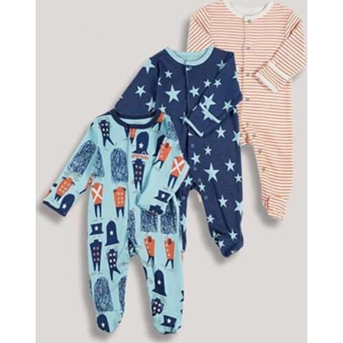 3 PCS Baby Romper Long Sleeves 100% Cotton Baby Pajamas Cartoon Printed Newborn Baby Girls Boys Clothes Baby Clothing Newborn
