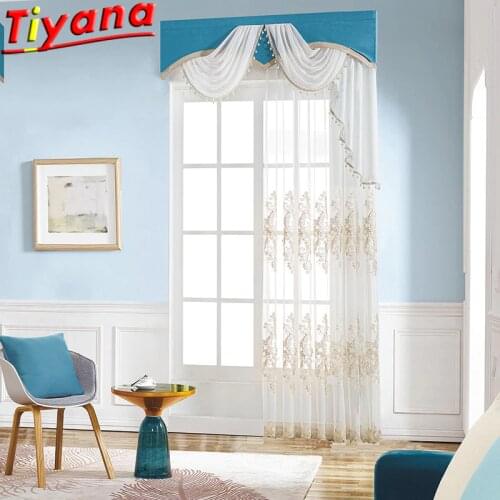 3D European Geometric Embroidery Curtains for Living Room Rope Embroidery Yarn for Kitchen White Tulle for Balcony*VT