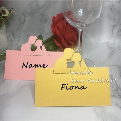 50pcs 2019New laser Cut Bride&Bridegroom Wedding invitation Table cards place seat name cards Anniversary party Invitation cards