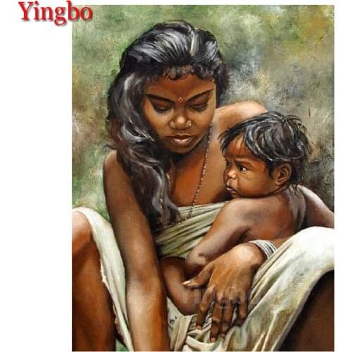 5D DIY Diamond Painting African mother and baby Diamond Embroidery Rhinestone Mosaic Picture Full Round Diamond Art