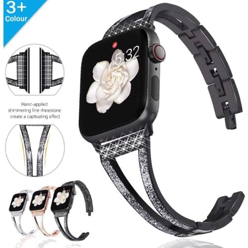 Diamond Stainless Steel Metal WatchBand for Apple Watch 6 5 4 3 SE Luxury Band 44/40/42/38MM Women Strap for IWatch Accessories