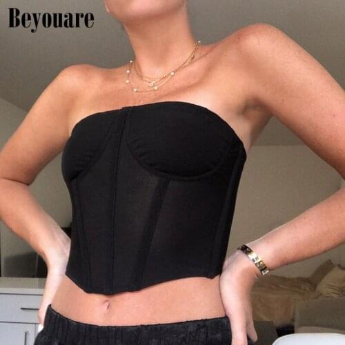 Beyouare Summer Sexy Tube Tops Cotton Solid Sleeveless Slim Skinny Corset Cropped Top 2021 Summer Casual Elegant Strapless Vest