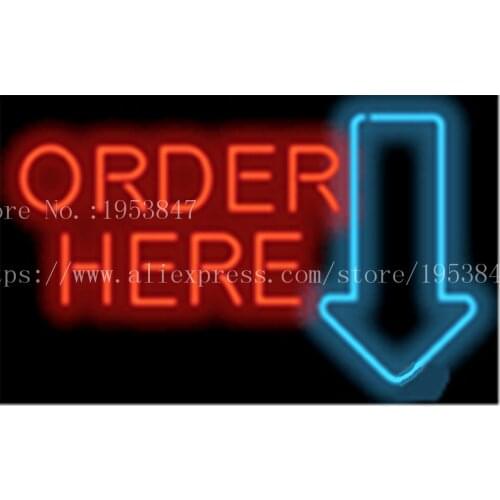 Large Order Here with Arrow Neon sign Real Glass Tube Bulbs Light Bar Beer Club Decoration Custom Signs Signboard 17"x14"