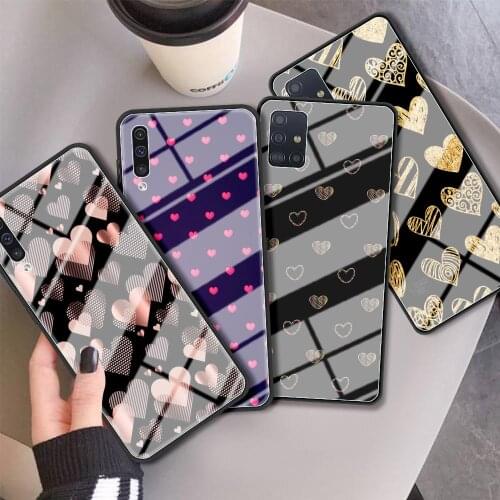 Glass Case For Samsung Galaxy A51 A50 A71 M31 A70 A10 A40 A30 A31 M51 Shockproof Phone Cover Back Shell Animal Cute Love Heart