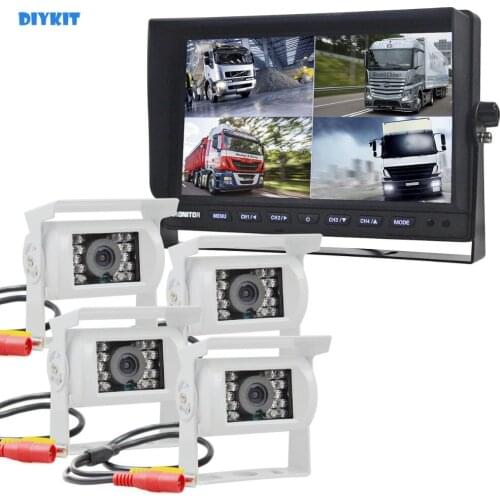 DIYKIT 10" 4Split Quad Display Rear View Car Monitor + IR Night Vision Rear View Camera Waterproof for Car Truck Bus RV