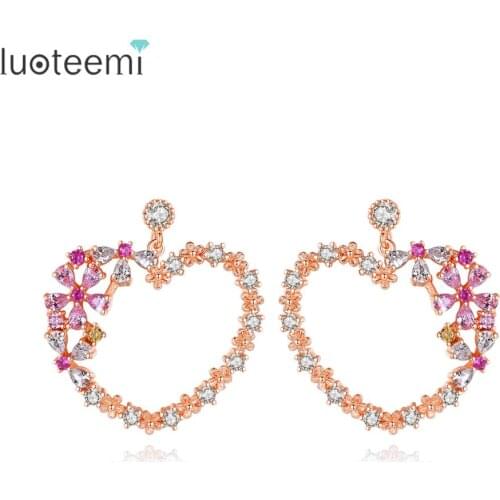 LUOTEEMI Exquisite Heart Stud Earrings for Women Wedding Engagement Fashion Jewelry CZ Brincos Bijoux Femme Lover Christmas Gift