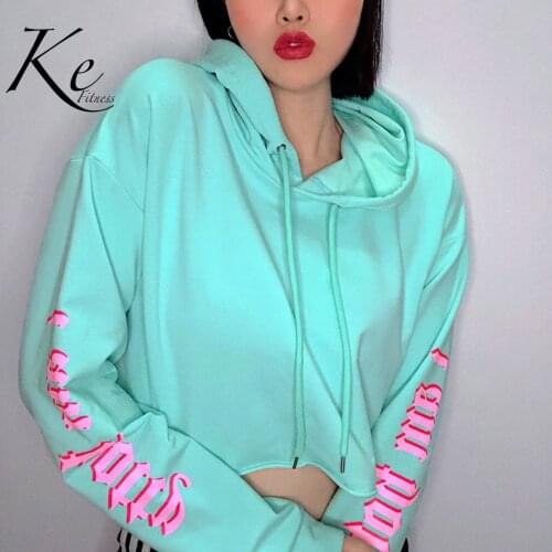 KE Sweater womens autumn green new foreign trade hooded print loose street hip hop lumbar sweater womens clothing