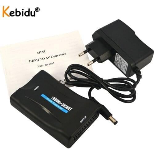 Kebidu 1080P HDMI-compatible to SCART Video Audio Upscale Converter HD Receiver For Phone TV With Power Adapter