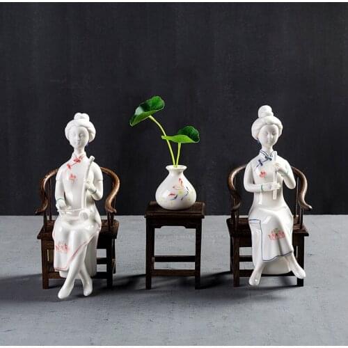 Chinese classical lady ornaments Dehua white porcelain hand-painted figure crafts home soft decoration Hotel porch decorations