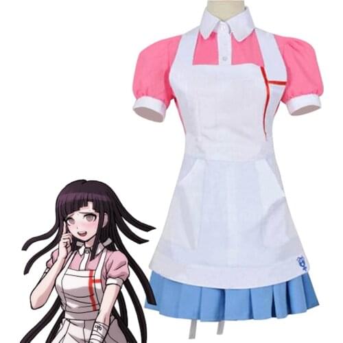 Super Danganronpa 2 Cosplay Mikan Tsumiki Costume Dangan Ronpa Suit Wig Pink Top Skirt Pinafore Woman Dress Princess Girls Shoes
