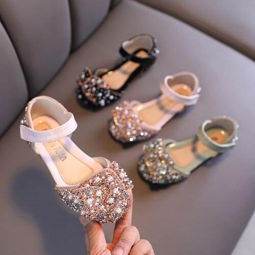 Summer Girls Sandals Bead Flats Fling Princess Shoes Baby Dance Shoes Kids Sandals Children Wedding Sinlge Shoes