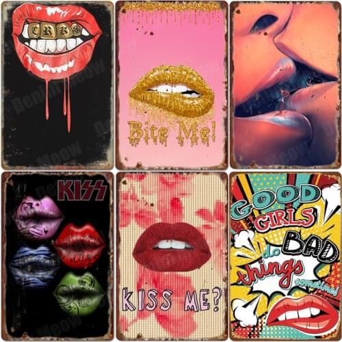 Good Girls Do Bad Things Retro Plaque Metal Signs Bar Club Home Wall Decor Kiss Me Plates Tongue Art Poster Gift for Lover ZSS25
