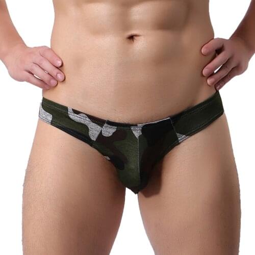 Male T Back Low Waist Sexy G String Mens Camouflage U Convex Male Underwear Thongs Briefs Penis Pouch Bikini